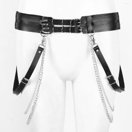 Belts Women Punk Gothic Waist Belt PU Leather Adjustable Body Chest Harness With Metal Handcuffs And Chain Tassel Clubwear