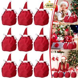 Gift Wrap 10/20Pcs Christmas Candy Treat Bags Velvet Packing Bag With Drawstring Goodie Wrapping For 2023 Navidad Party Supplies