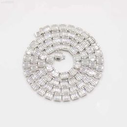 Fashion 925 Silver 8mm Wide with Baguette Moissanite Diamonds Cuban Link Chain