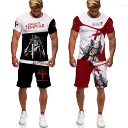 Men's Tracksuits Summer Knight Templar 3D Print T-Shirt/Shorts/Suit Cool Short Sleeve 2 Piece Set Mediaeval Armour Holy Cross Cosplay Outfits