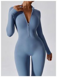 Active Sets CUTIES Zip Front Body Suits For Womens Long Sleeve Shapewear Gym Set Compression Workout Clothes Wear Yoga Fitness Suit