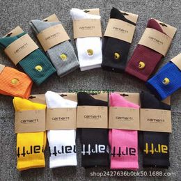 2023 Men's Towel Socks Fashion Brand Carhart Women's Bottom Gold Label Embroidery Simple Letter Skateboarding