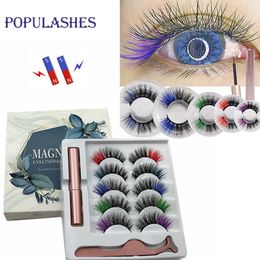 False Eyelashes 5 Pairs Colored Magnetic Eyelshes Set with Lash Tweezers and Waterproof Liquid Eyeliner Colorful Fake Mink 230801