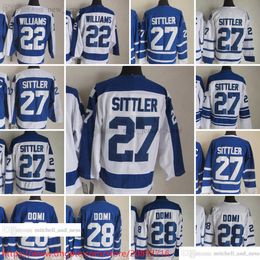 Movie Vintage Hockey 27 Darryl Sittler Jerseys CCM Embroidery 28 Tie Domi 22 tiger Williams Jersey White Blue Green