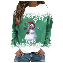 Women's Hoodies Woman O-Neck Sweatshirt Casual Harajuku Streetwear Loose Christmas Green Snowman Print Pullover Tops