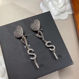 Designer earrings luxury romantic full of diamonds love earrings ladies letters exaggerated temperament attractive long earrings