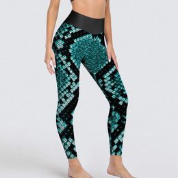 Active Pants Blue Snakeskin Leggings Vintage Print Sexy Yoga Novelty Stretchy Leggins Lady Fitness Sports Tights