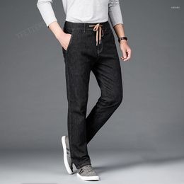 Men's Jeans Men 2023 Autumn Mid Straight Denim Trousers Fashion Casual Solid Color Elastic Waist Mens Loose