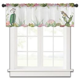 Curtain Flower Butterfly Bird Cactus Kitchen Small Window Tulle Sheer Short Bedroom Living Room Home Decor Voile Drapes