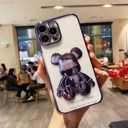 Cell Phone Cases Cute Bear Plating Phone Case for IPhone 13 12 11 Pro Max XS X XR 8 7 Plus 10 SE 2020 IPones Soft Silicone Lens Protection Cover L230731