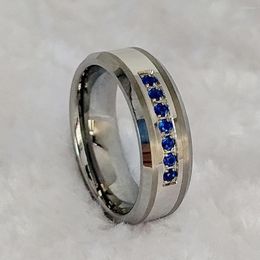 Cluster Rings Designer High Quality Blue Cz Stone Diamond Tungsten Carbide Jewellery Wedding Band For Men Male Waterproof Never Fade
