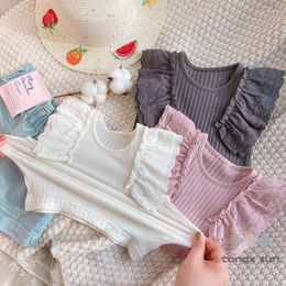 Clothing Sets Children Girls' Cotton Vest Summer Top Korean Style Doll Shirt Lace Sleeve Sleeveless T-shirt Versatile