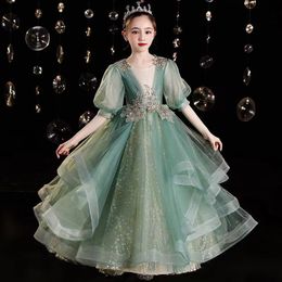 2023 lace Decoration Long Flower Girl Dress New Girl Ball Gown pageant Wedding Party Exchange Dress Ball Beauty Sexy Shoulder Dress Bridesmaid Party Pageant Dresses