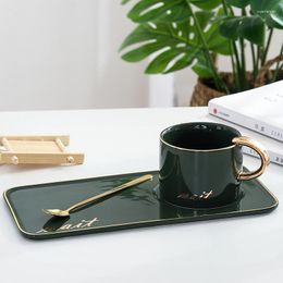 Cups Saucers Scandinavian Ins Ink Green Gold Ceramic Plate Tray Coffee Cup Student Business Office El Water Gift Mug Set