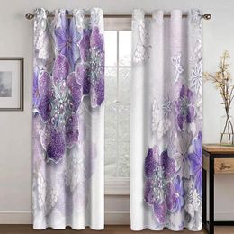 Curtain 3D Modern Flower Pearl Rose Diamond Purple 2 Pieces Thin Curtains For Living Room Bedroom Window Drape Decor