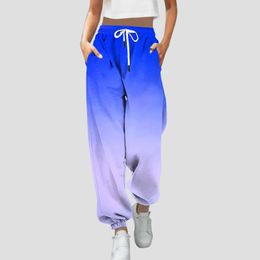 Women's Pants Print Bottom Sweatpants Pockets Streetwear Korean Women Cargo High Waist Sporty Gym Athletic Fit Jogger Female