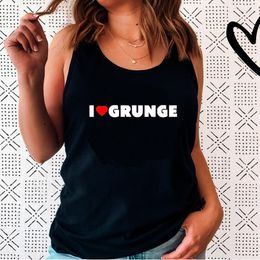 Women's Tanks I Love Grunge 2000s Goth Clothes Y2k Tank Tops Women Cotton Sleeveless Racerback Graphic Tee Hollow Out Off Shoulder Top