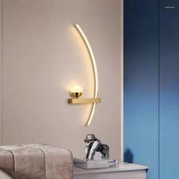 Wall Lamps Nordic LED Indoor Lights Brass Line Minimalist Bedside Stairs Aisle Living Room Dining Lamp 3 Color Temperature Dimming
