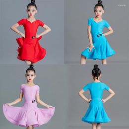 Stage Wear National Standard Ballroom Dance Competition Dress Girls Short Sleeved Latin Kids Practice SL8752