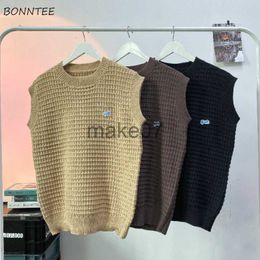 Men's Sweaters Sweater Vest Men Autumn Designer BF Oneck Knitwear High Street Simply Allmatch Retro Kpop Stylish Casual Handsome Hipster Chic J230802