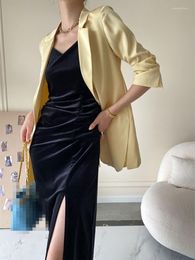 Women's Suits 2023 Fashion Casual Suit Solid Color Long Sleeved Satin Loose Fitting Commuting Office Women Chic Clothing