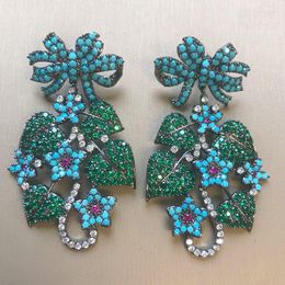 Dangle Earrings Bilincolor Big Green Leaf And Blue Flower Earring For Women Gift