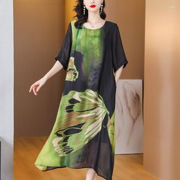 Casual Dresses 2023 Retro Flowing Irregular Skirt Summer Print Temperament Slim Mid-length Dress Elegant Loose Waist