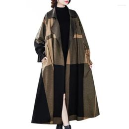 Women's Trench Coats Windbreaker Autumn 2023 Large Loose Temperament Middle-aged Mother's Long Plaid Coat Feminine Cardigan 5XL