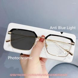 Sunglasses 2023 Metal Half Frame Eyeglasses Pochromic Myopia Glasses For Women Men's Square Anti Blue Light