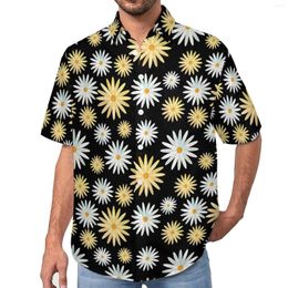 Men's Casual Shirts April Daisy Print Loose Shirt Man Beach Watercolour Floral Summer Custom Short Sleeve Y2K Oversize Blouses