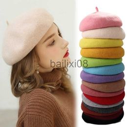 Stingy Brim Hats NEW Women Girls Beret French Artist Warm Wool Winter Beanie Hat Retro Vintage Plain Beret Solid Colour Elegant Ladies 21 styles J230802