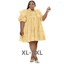 Plus Size Dresses Puff Sleeves Ruffles Fashion Women Shirt Dress Big Summer Autumn Solid Elegant Lady 3xl 4xl 5xl 6xl