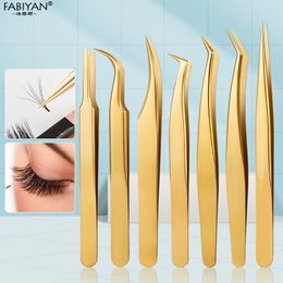 Makeup Tools 47Pcs High Precision Antistatic Tweezers for Eyelash s Stainless Steel Curved Straight Gold Picking Tool 230801