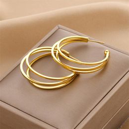 Hoop Earrings 316L Stainless Steel Exaggerated Multilayer Stud For Women Fashion C Type Female Simple Girl Jewellery Gifts