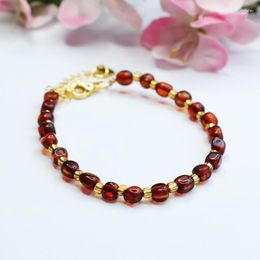 Strand Natural Red Amber Bracelet Women Healing Gemstone Fine Jewellery Genuine Baltic Blood Ambers Bracelets Girlfriend Mom Gifts