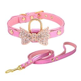 Dog Collars Leashes Cute Personalised Designer Leather Pet Plus Grooming Service Matching Collar Leash Harness Set Comb Puppy Drop D Dhb9M