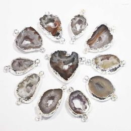 Pendant Necklaces Natural Stones Grey Agate Druzy Irregular Necklace Pendants Double Buckle Plating Silver Edge Jewellery Accessories