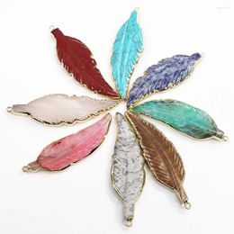 Pendant Necklaces Natural Stone Multicolor Phnom Penh Leaf Feather Sweater Chain Stylish Charm Jewelry Necklace Accessories Wholesale 4Pcs