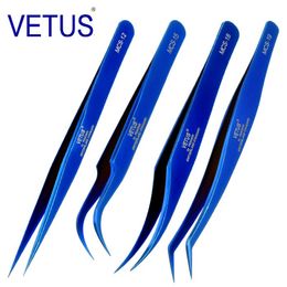 Makeup Tools 4pcs set Vetus MCS Series Bright Blue Premium Beauty Tweezers for Eyelashes Ultra Fine Tip Pinzas 230801