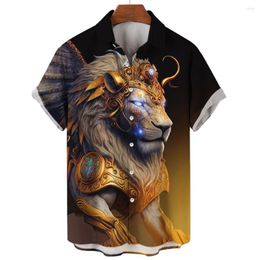 Men's Casual Shirts Animal For Men 3d Lion Print Clothing Daily Short Sleeve Loose Oversized Shirt Beach Party Hawaiian Blouse