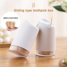 2pcs Toothpick Holders Toothpick Holders Container Waterproof Storage Sliding Cover Tube Household Table Dustproof Bamboo Dispenser Box