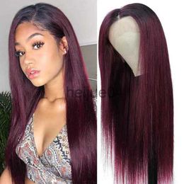 Human Hair Capless Wigs 1B 99J Ombre Lace Front Wig 13X4 Lace Frontal Bone Straight Human Hair Wig Pre Plucked Red Burgundy Colored Human Hair Wigs Remy x0802