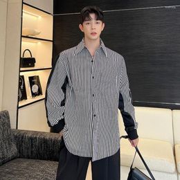Men's Casual Shirts SYUHGFA 2023 Autumn Striped Patchwork Korean Style Versatile Simple Tops Loose Male Long Sleeve Cardigan