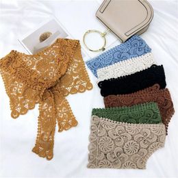 Scarves Spring Summer Women's Cotton Lace Shawl Handkerchief Bag With Flowers Woman Silk Hair Head Scarfs Bandana A027