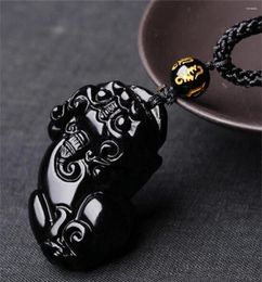 Pendant Necklaces Chinese Handwork Natural Black Obsidian Carved PiXiu Brave Lucky Blessing Amulet Necklace Vintage Fashion Gift Jewelry