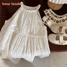 Girl s Dresses Bear Leader Cut out Design Dress 2023 Summer Little Girl Fashion Sling White Holiday Medium Length Vest Girls 230802