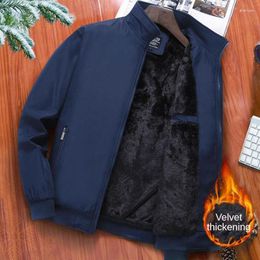 Men's Jackets Winter Fleece Thick Warm Outdoor Jacket Stand Collar Solid Color Windbreak Outerwear Coats For Men