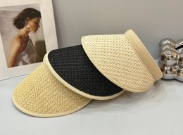 Straw hat women's summer large visor visor visor sun block UV protection empty cap headband cap head circumference