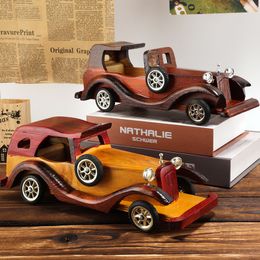 Diecast Model Wooden Car Home Room Decoration Desk Ornaments European Vintage Creative Wood Crafts Furnishings Decor Gift 230802