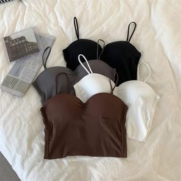 Yoga Outfit Sexy Summer Bra Crop Tops Sports Spaghetti Strap Vest Top Women Built In Off Shoulder Sleeveless Camisole Underwear